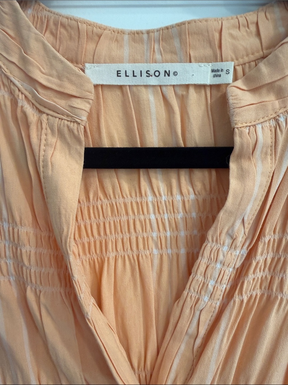 Ellison Peach Ruched Button-Front Peasant Top - Picture 2 of 3